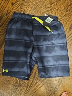 Under Armour Black Stripe Swim/Workout Shorts with Neon Drawstring